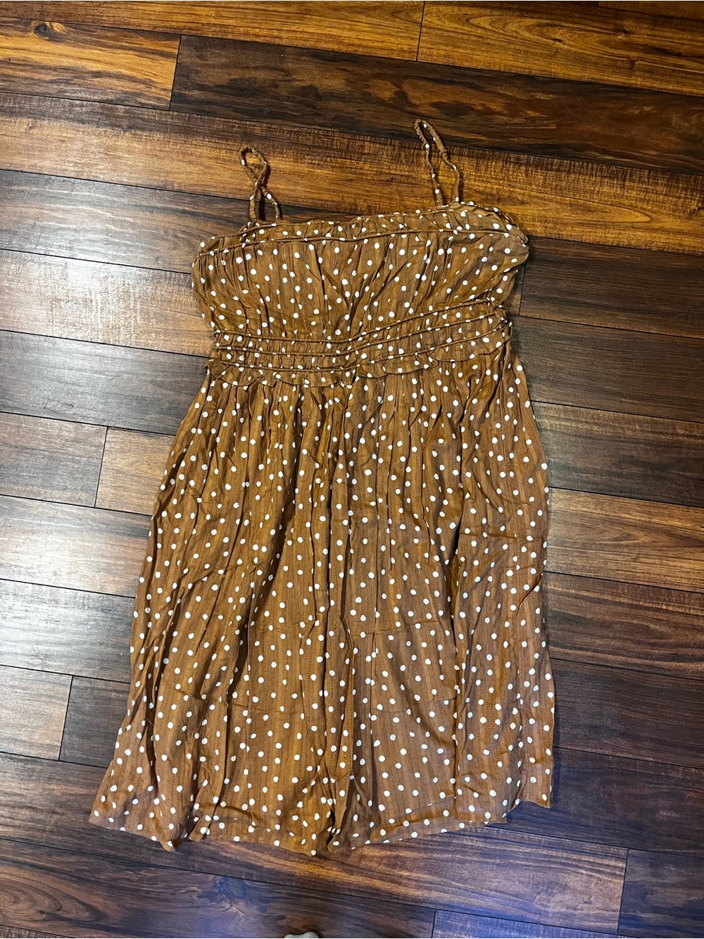 Maurices Brown Polka Dot Midi Sundress with Spaghetti Straps